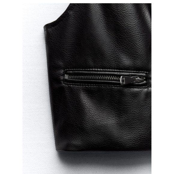 NWOT ZARA FAUL LEATHER BIKER VEST- SIZE MEDIUM - Picture 7 of 8